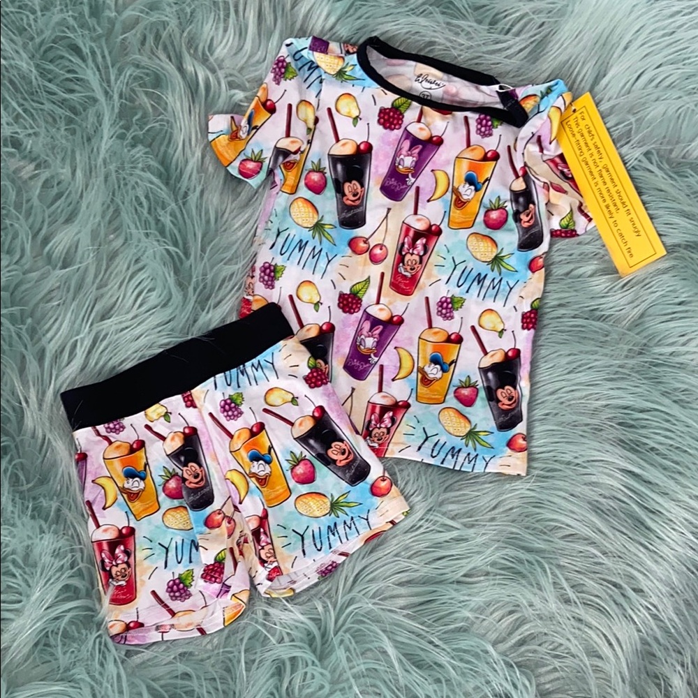 Disney Character Fruit Drinks Kids Bamboo Pajamas Set
